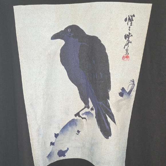 Black Long Sleeve Shirt With Japanese Kyosai Crow/Raven Art NEW - Picture 7 of 16